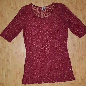 Women's BKE Buckle Floral Lace Short Sleeve Shirt